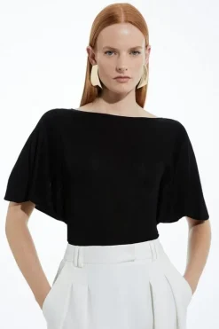 Slinky Viscose Flutter Sleeve Knit Top