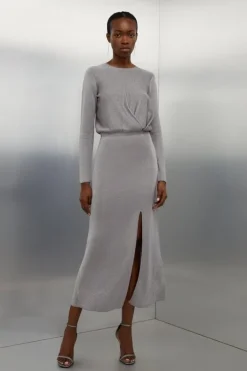 Slinky Viscose Split Detail Knit Maxi Dress