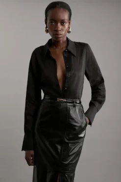 Slub Organdie Long Sleeve Longline Shirt