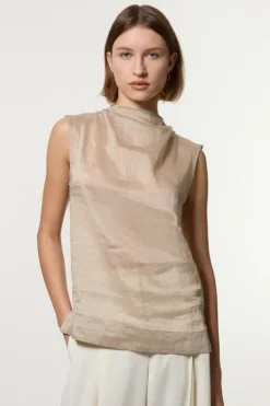 Slub Organdie Woven High Neck Top