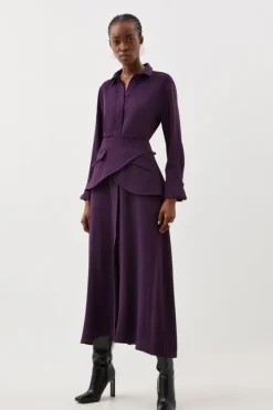 Soft Tailored Belted Maxi Shirt Dress