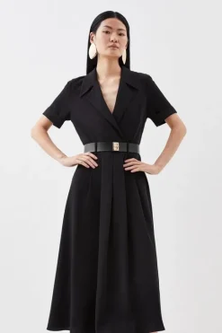 Soft Tailored Belted Midi Dress