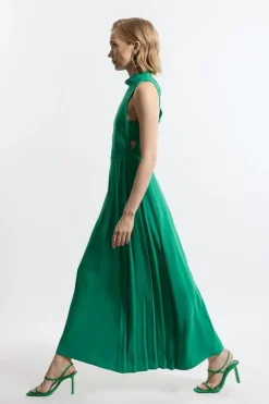 Soft Tailored Pleated Panel Midaxi Dress