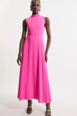 Soft Tailored Pleated Panel Midaxi Dress