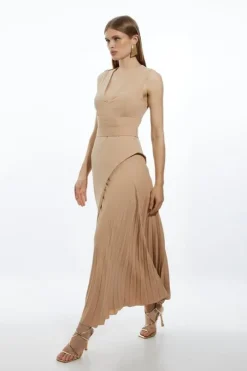 Soft Tailored Side Pleated Midi Dress