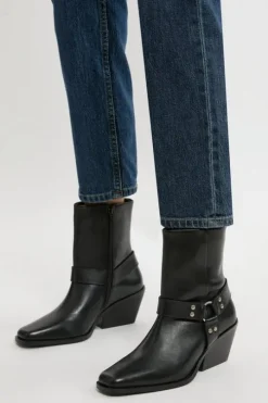 Square Toe Leather Cowboy Heeled Ankle Boot