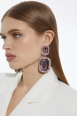 Statement Diamante Framed Drop Earrings