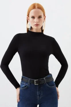 Stretch Cotton Funnel Neck Top