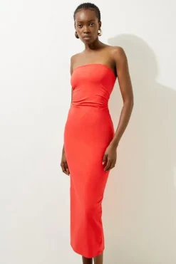 Stretch Cotton Jersey Bandeau Midi Dress