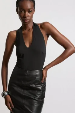 Stretch Cotton Jersey Halter Jersey Bodysuit