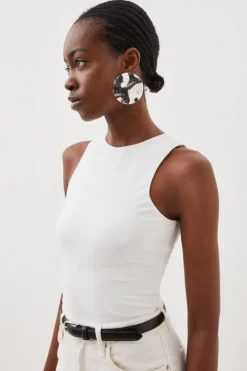 Stretch Cotton Racer Tank Top