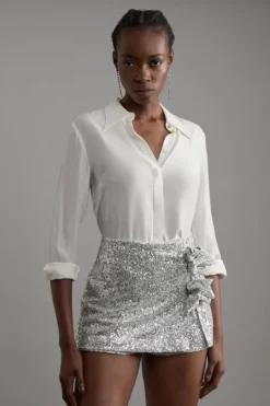 Stretch Sequin Rosette Mini Skort