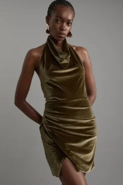 Stretch Velvet Halter Neck Mini Dress