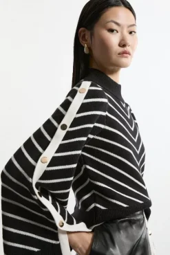 Stripe Full Sleeve Viscose Blend Military Trim Knit Sweater