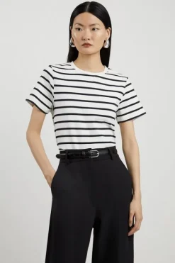 Stripe Stretch Cotton Jersey T Shirt
