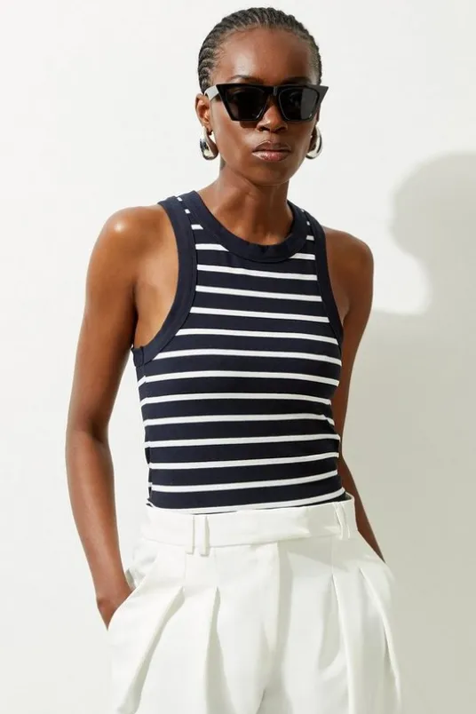 Stripe Stretch Cotton Jersey Racer Back Top