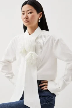 Striped Cotton Woven Shirt With Rosette