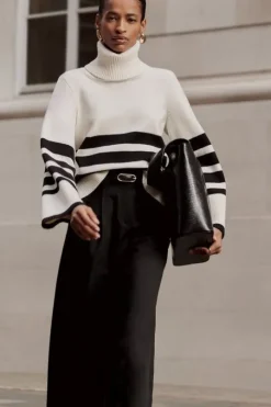 Striped Split Hem Knit Sweater