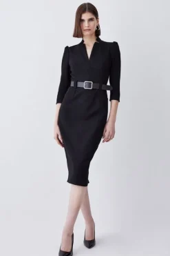 Structured Crepe Belted Forever Midi Dress