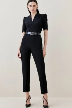 Structured Crepe Forever Belted Jumpsuit