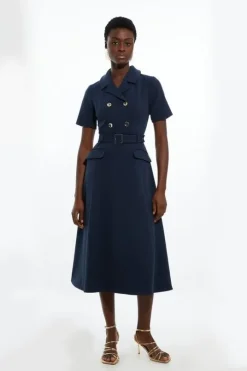 Structured Crepe Full Skirted Maxi Tailored Shirt Dress