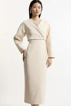 Structured Crepe Tailored Sleeveless Seam Detail Midi Dress