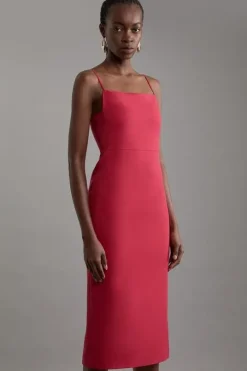Structured Crepe Tailored Square Neck Midi Dress