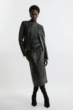 Studded Leather Pencil Skirt