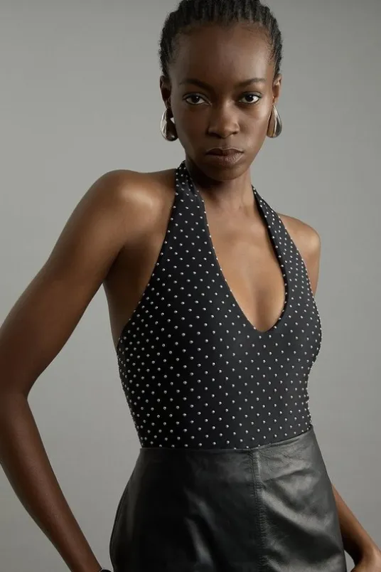 Studded Ponte Jersey Bodysuit