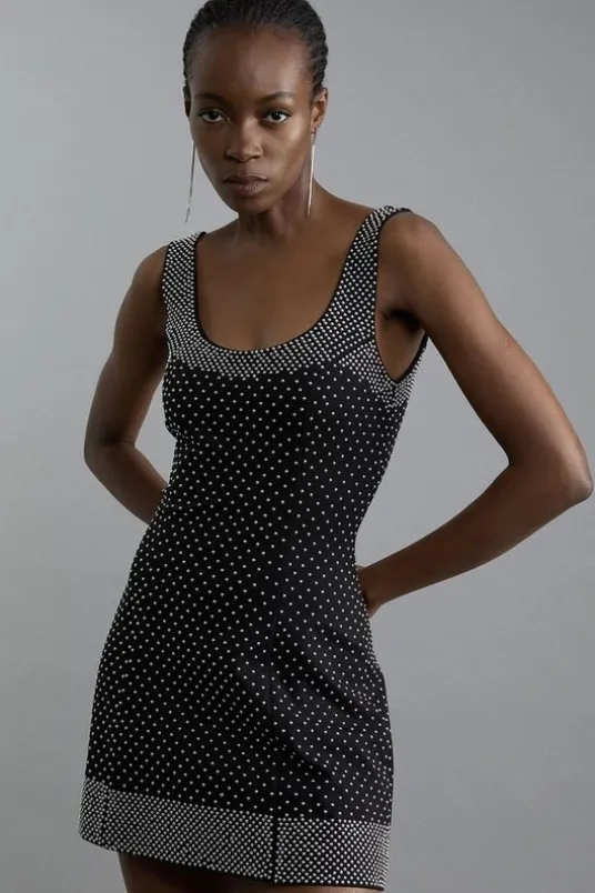 Studded Ponte Jersey Strappy Mini Dress