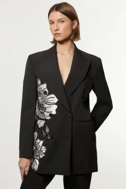 Tailored Applique Satin Beaded Tuxedo Blazer