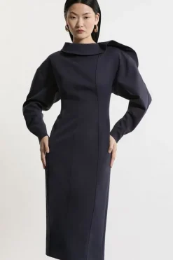 Tailored Asymmetric Zip Neck Midi Dress