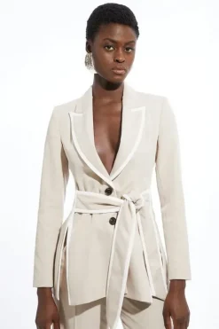 Tailored Belted Tipped Detail Blazer