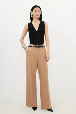 Tailored Compact Stretch Corset Waist Wide Leg Pants