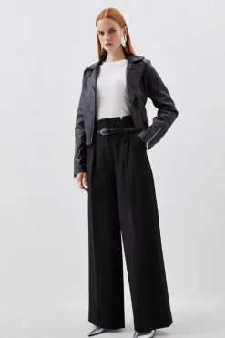 Tailored Compact Stretch High Waist Wide Leg Pants