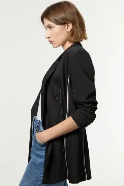 Tailored Contrast Tipped Stitch Detail Double Breasted Jacket