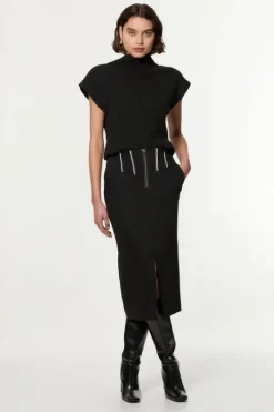 Tailored Contrast Tipped Stitch Detail Midi Skirt