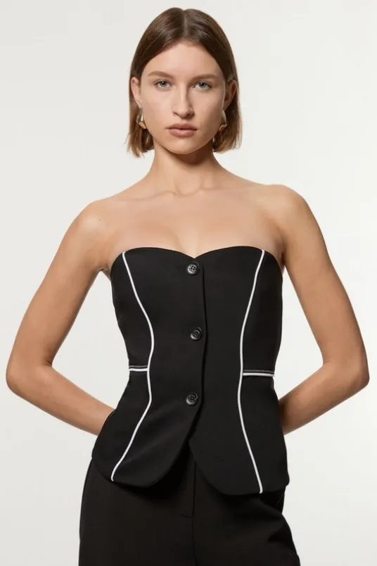 Tailored Contrast Tipped Stitch Detail Bandeau Vest