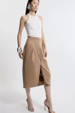 Tailored Cotton Pocket Midi Skirt