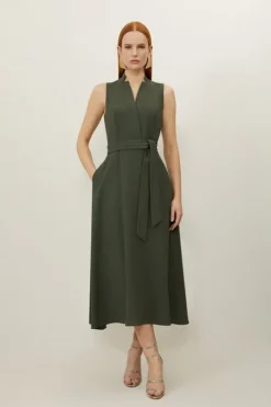 Tailored Crepe Full Skirted Midi Dress