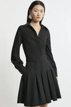 Tailored Crepe Pleated Mini Dress