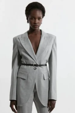 Tailored Darted Waist Belted Notch Neck Blazer