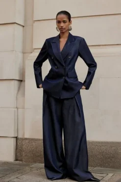 Tailored Denim High Waisted Wide Leg Pants