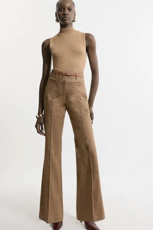 Tailored Denim Pocket Straight Leg Pants