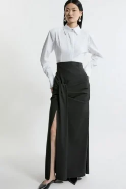 Tailored High Waisted Draped Maxi Skirt