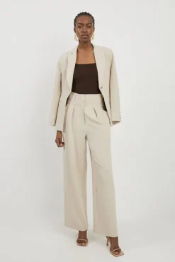 Tailored High Waisted Pleated Wide Leg Pants