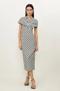 Tailored Jacquard Spot Midi Pencil Dress