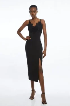 Tailored Lace Detail Midi Pencil Dress