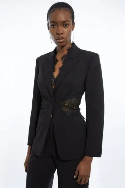 Tailored Lace Detail Single Breasted Blazer