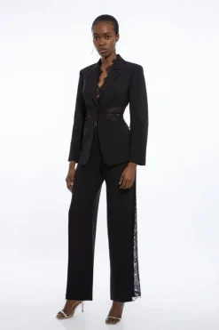 Tailored Lace Detail Straight Leg Pants